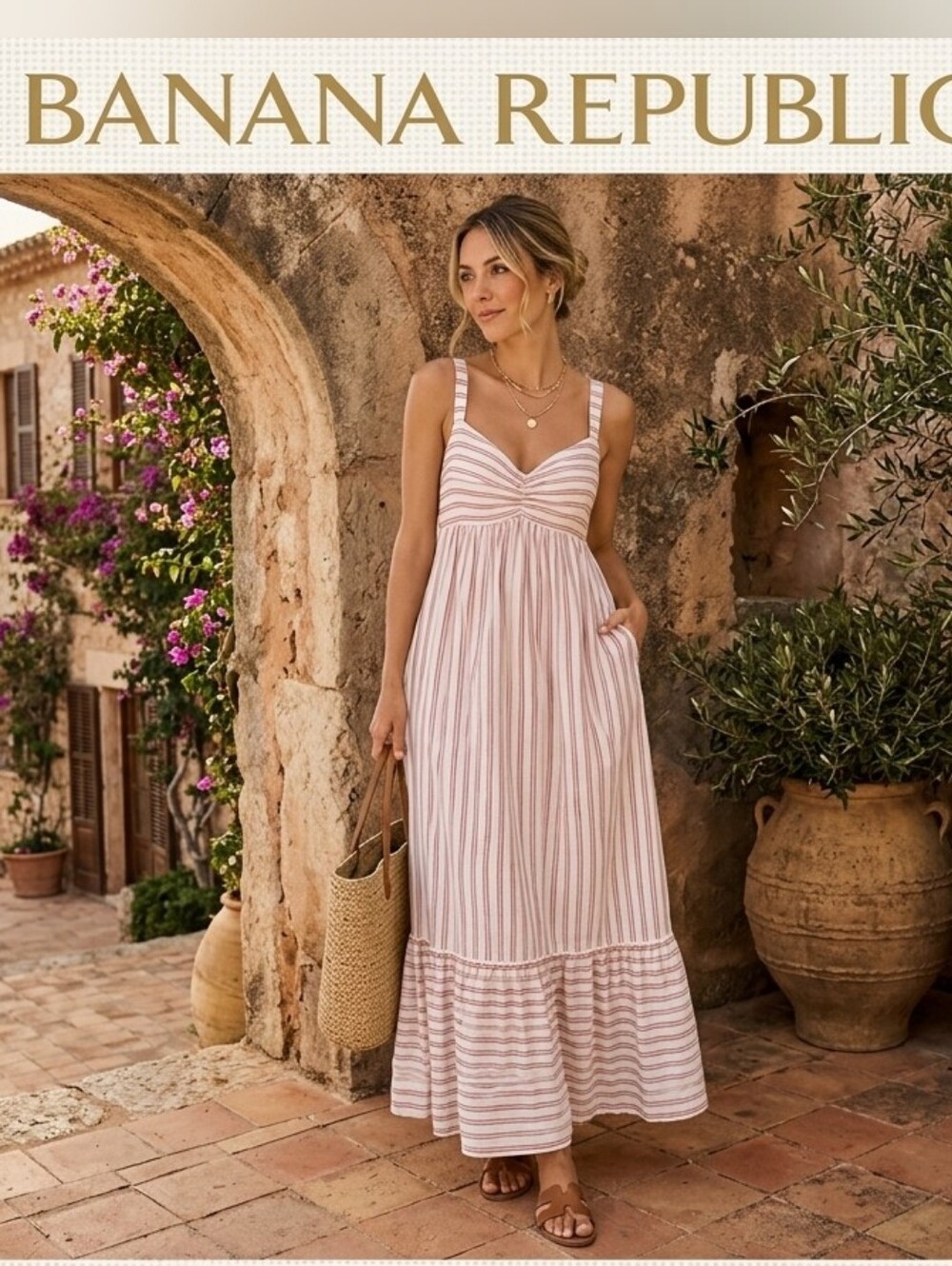 Banana Republic Pink & White Striped Maxi Dress